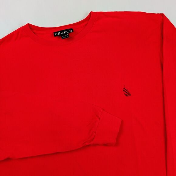 Vintage Nautica Embroidered Sailboat Logo Red LS T-Shirt Men's Large USA Made - Picture 1 of 4